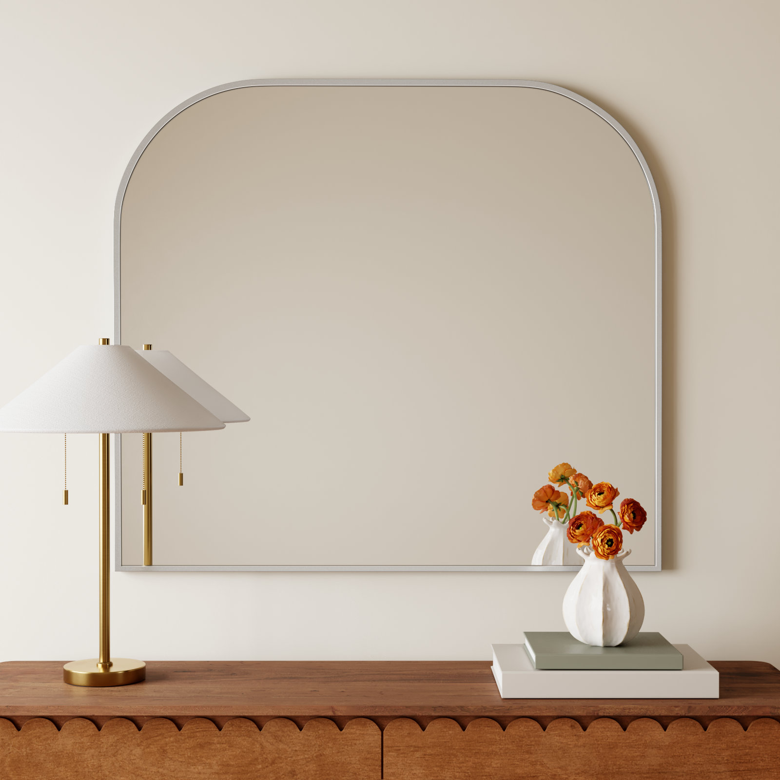 Sabine Metal Wide Arch Wall Mirror, Silver, 38" x 42"