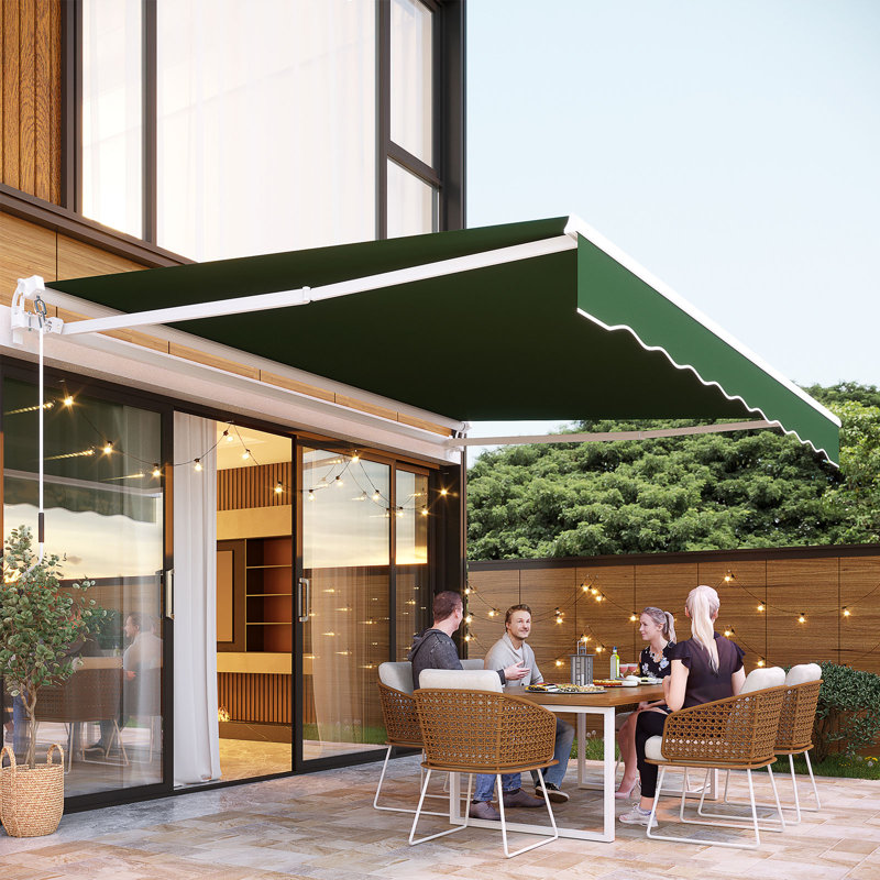 AECOJOY Manual Retraction Slope Patio Awning, 120" W x 96" D, Green, Solid Color
