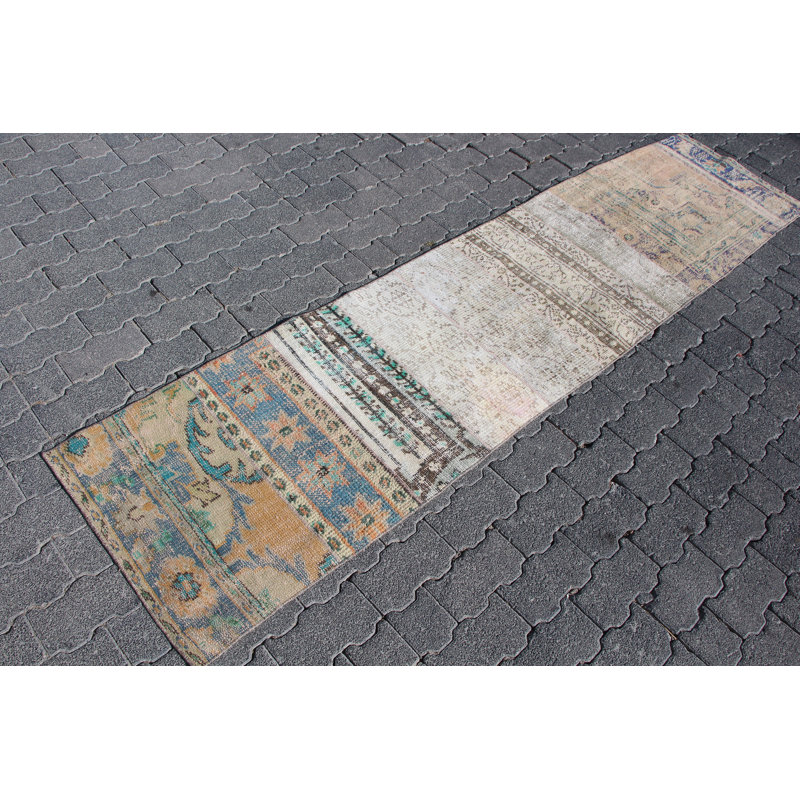 Tapis patchwork rétro turc Oushak beige - idéal pour les escaliers de cuisine