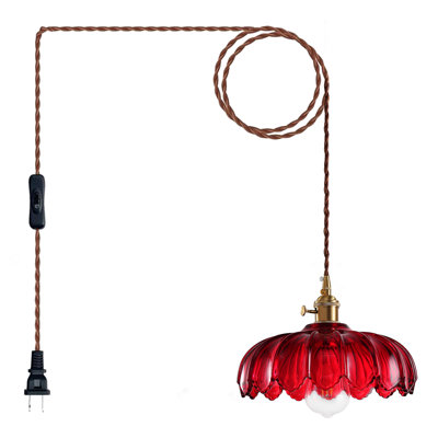 1-Light Red Glass Plug in Pendant Light