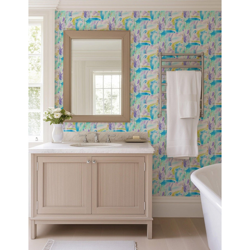 The Blush Label Cotton Candy Premium Matte 10' L x 24" W Wallpaper Roll, Faux Grasscloth, Non-pasted, Light Blue