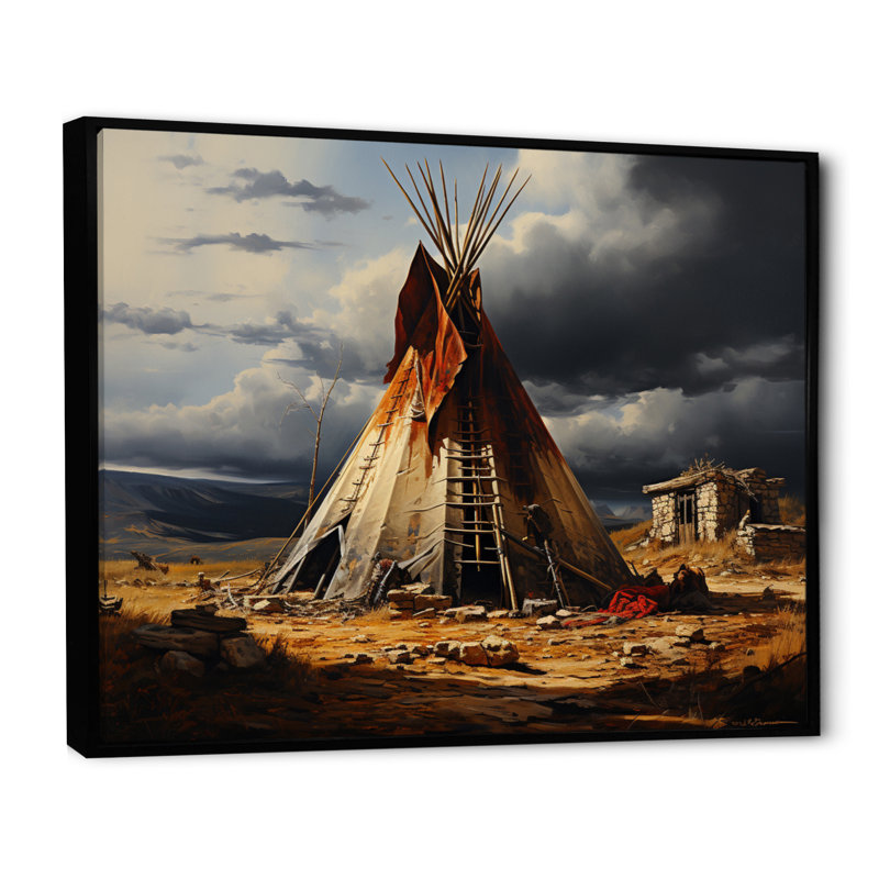 Tente amérindienne embrassant la tradition - Art mural amérindien, Cadre flottant noir, H 34 po x l 44 po x P 1,5 po