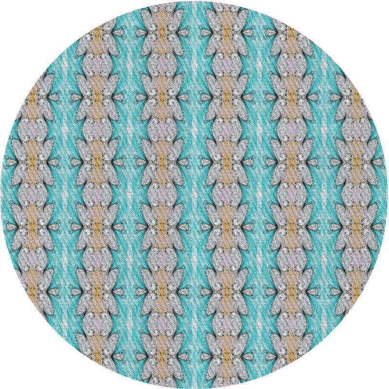 Tapis géométrique bleu / beige Emelie, Rond 7 pi