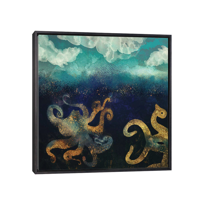 Underwater Dream II - impression d'art graphique, Toile avec cadre noir patiné, H 18 po x l 18 po x 1,5 po, Pas de tapis