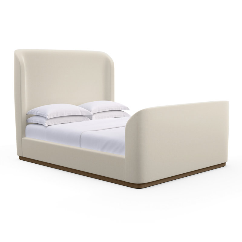 Barrow Upholstered Wingback Bed, Box Weave Linen Oyster, Full, Weathered