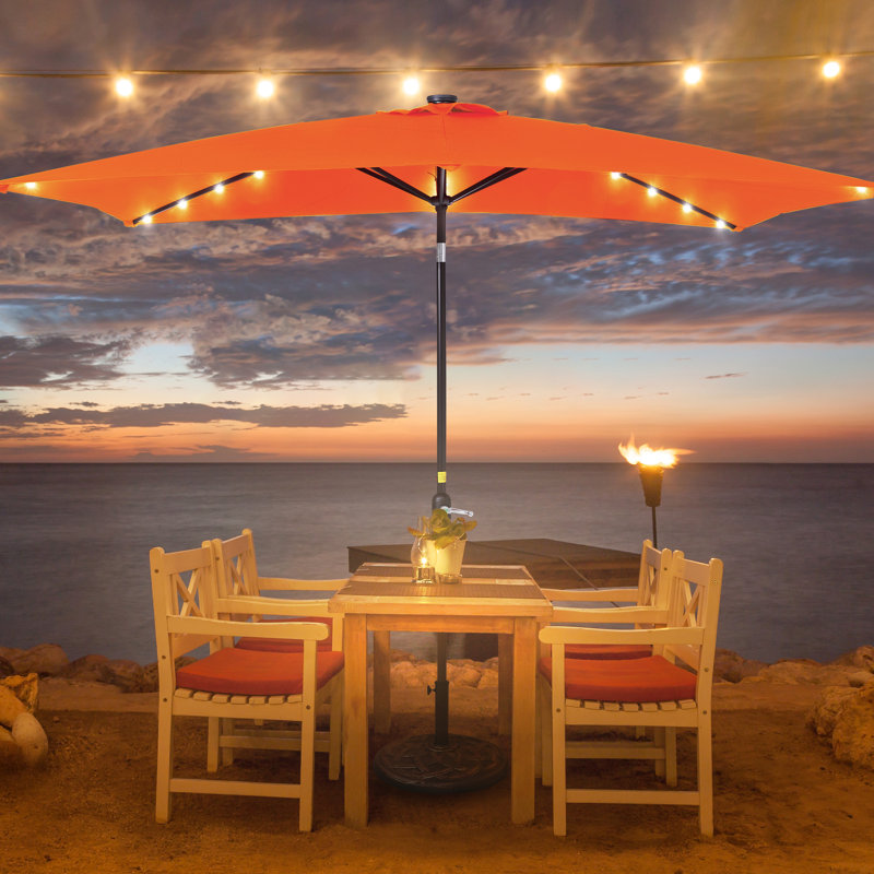 Parasol de marché rectangulaire à éclairage solaire 10 pi x 6,5 pi avec éclairage à DEL, manivelle de table d'extérieur avec manivelle et inclinaison, protection contre les rayons UV toutes saisons pour terrasse de jardin