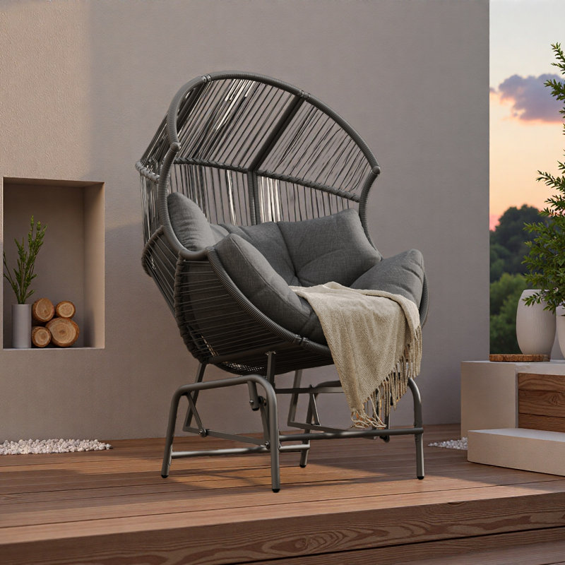 Fauteuil oscillant d'extérieur en osier, Gris