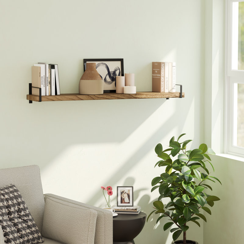 9.25" Floating Shelf For Living Room, Hanging Shelf With Heavy Duty Brackets, Office Shelf, Farmhouse And Boho Decor, Burnt, 1pc