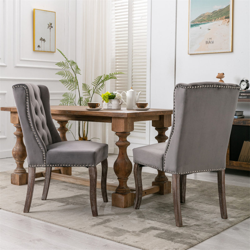 Chaise d'appoint en velours capitonné Hideaki, Gris, Brun