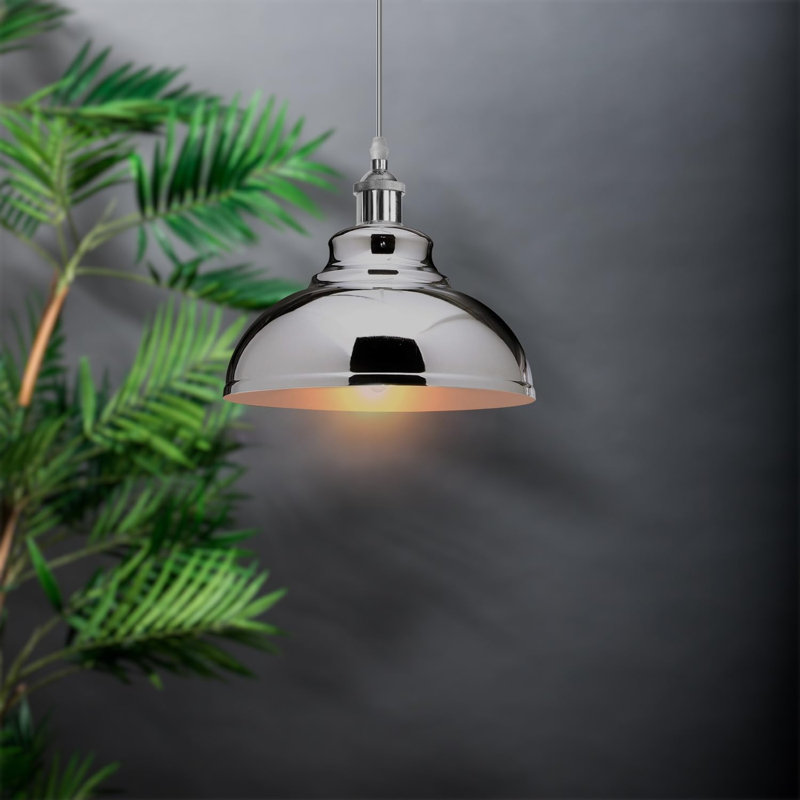 17cm H Metal Dome Lamp Shade, Chrome