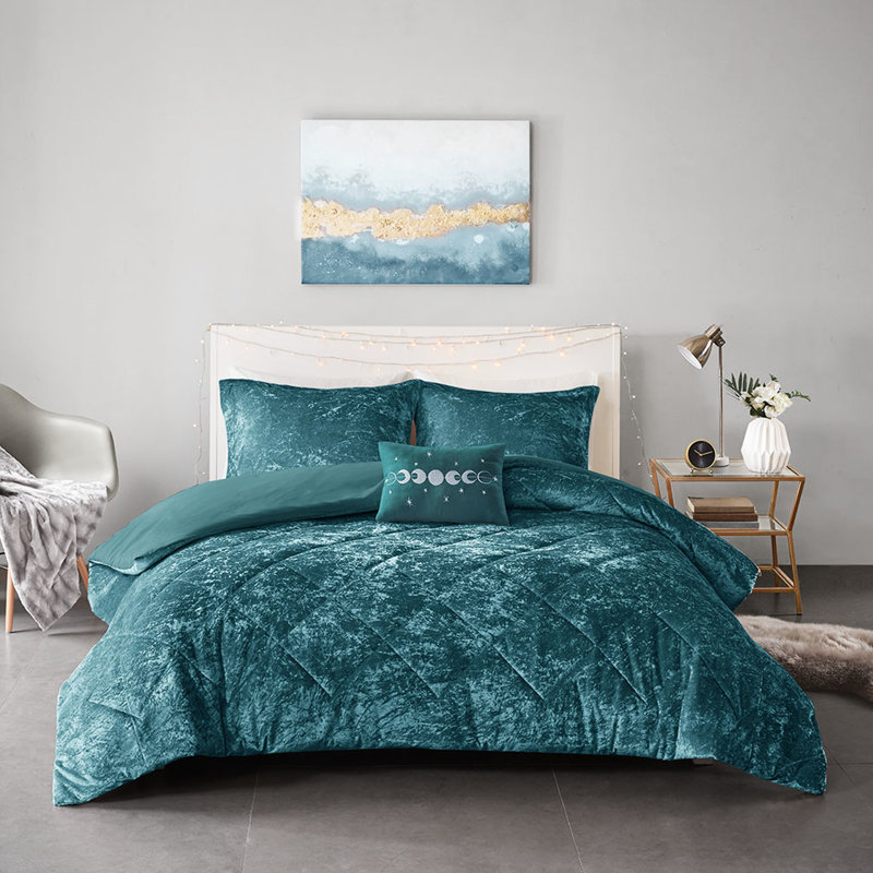 Housse de couette en velours Luxury, Housse de couette pour très grand lit + 2 taies d, Sarcelle