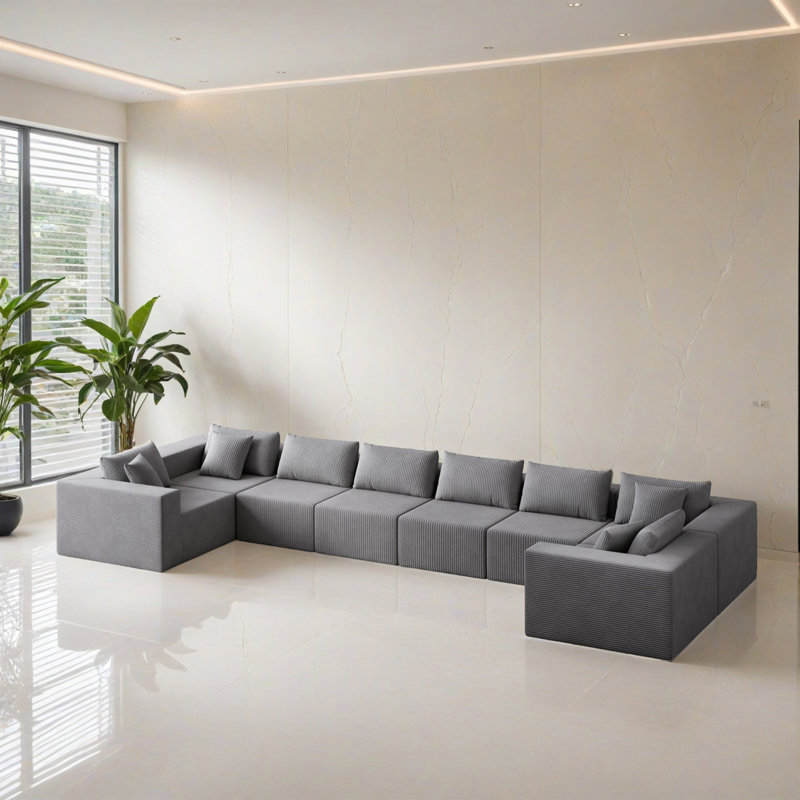 Canapé-lit modulaire 8 pièces pour salon, Velours côtelé gris