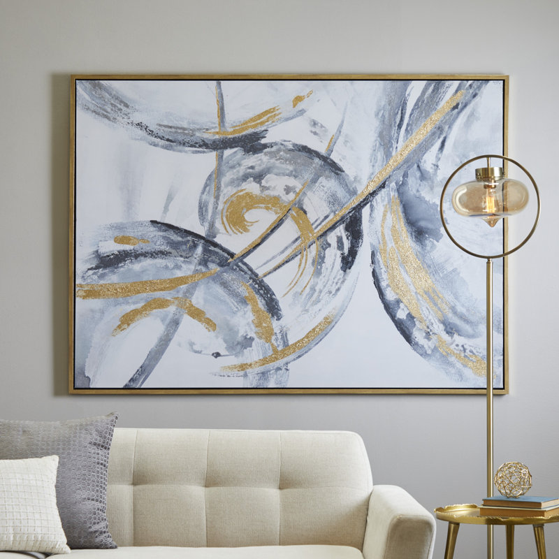 CosmoLiving by Cosmopolitan Gold Canvas Abstract Framed Wall Art with Gold Frame, 29'' H x 39'' W