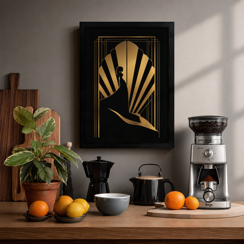 Golden Silhouette Art Deco - Framed Print, A1 - 84.1 x 59.4 cm, Black