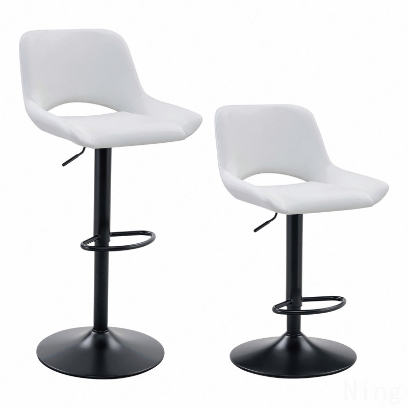 Ensemble de 2 tabourets de bar pivotants réglables en cuir de polyuréthane blanc avec repose-pieds, Blanc