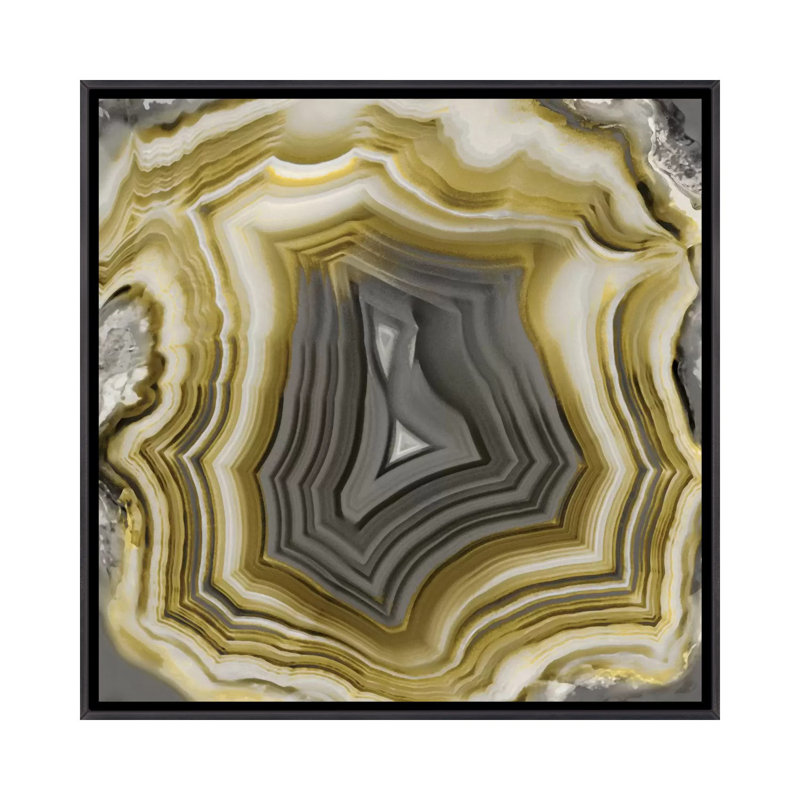 «Agate in Gold Grey» par Danielle Carson - reproduction d'art, H 26 po x l 26 po x P 1,5 po, Toile avec cadre noir patiné