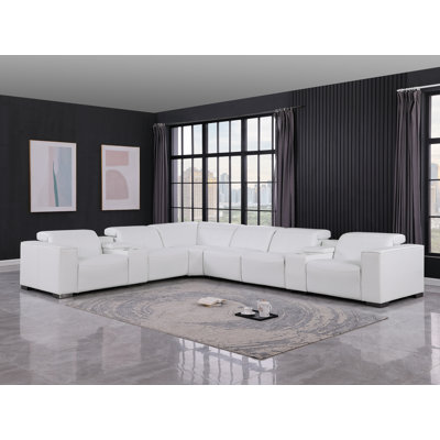 Covina Luxurious Genuine Leather 8-Piece Sectional With 4 Power Reclining Seats & Power Headrest