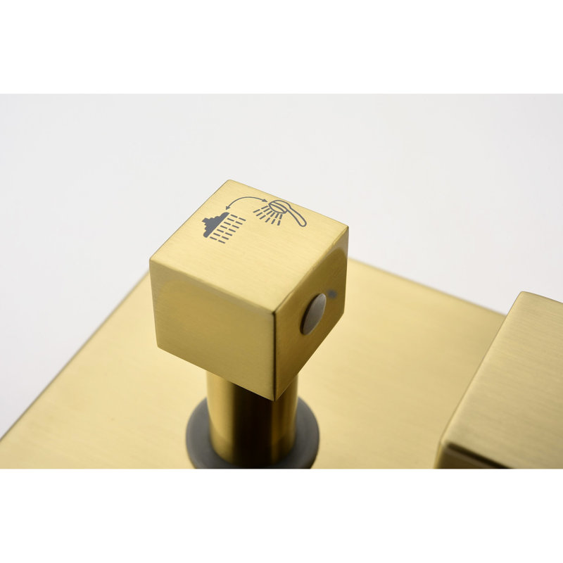 Brushed Gold Shower System Featuring 10 Inches Rain Head And Handheld. Wall Mounted High Dual . Bathroom Faucet With Valve Trim. Self-cleaning Nozzle. Compatible American Standard Pipe Connections.