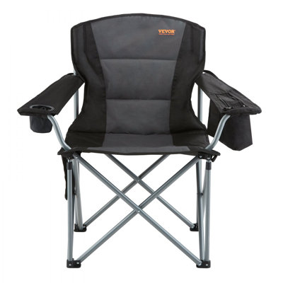 Camping Folding Chair for Adults, Portable Heavy Duty Outdoor Quad Lumbar Back Padded Arm Chairs with Side Pockets, Cup Holder and Cooler Bag for Beac