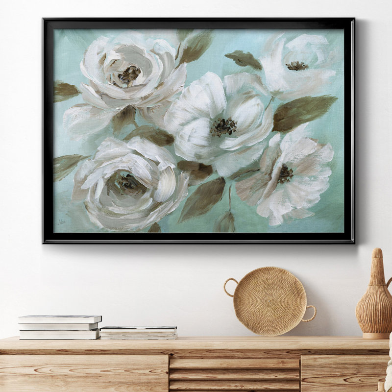Jade Garden - peinture encadrée, Toile avec cadre noir, H 22,5 po x l 30,5 po x P 1,5 po