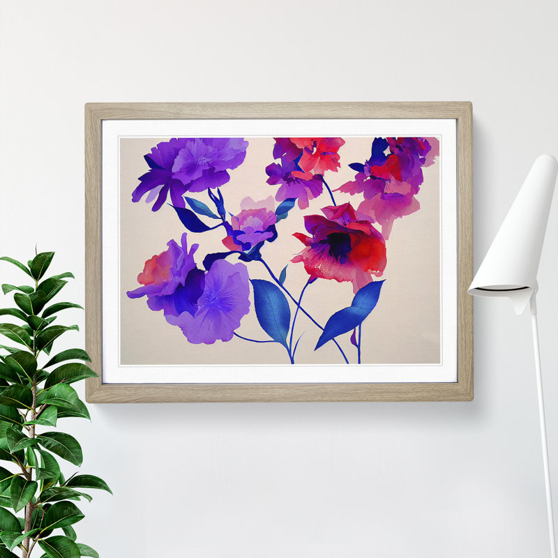 Impressive Flowers - Single Picture Frame Painting, 46cm H x 64cm W x 2cm D, Oak