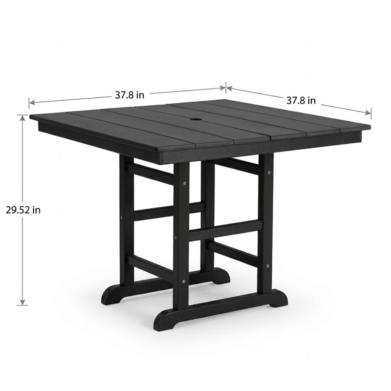 Table de salle à manger pliante carrée 1 pièce Hdpe, Noir