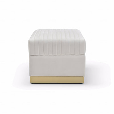 Contemporary Vertical Channel Tufted Velvet Upholstered Ottoman, Large Size Foot Rest