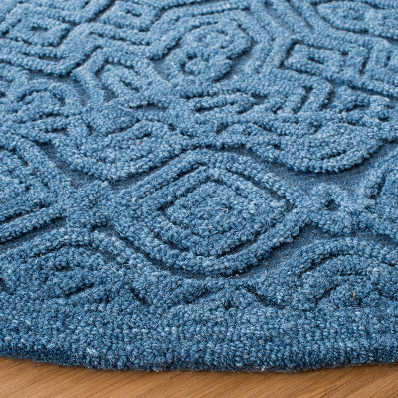 Thinh Hand Tufted Wool/Cotton Abstract Rug in Dark Blue, Round 6'