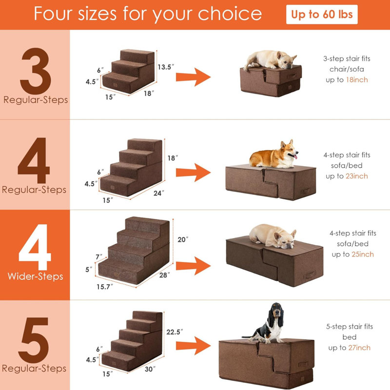 Emalee Stairs With 4 Steps, Brown, Small (20"H x 16" W x 28" D)