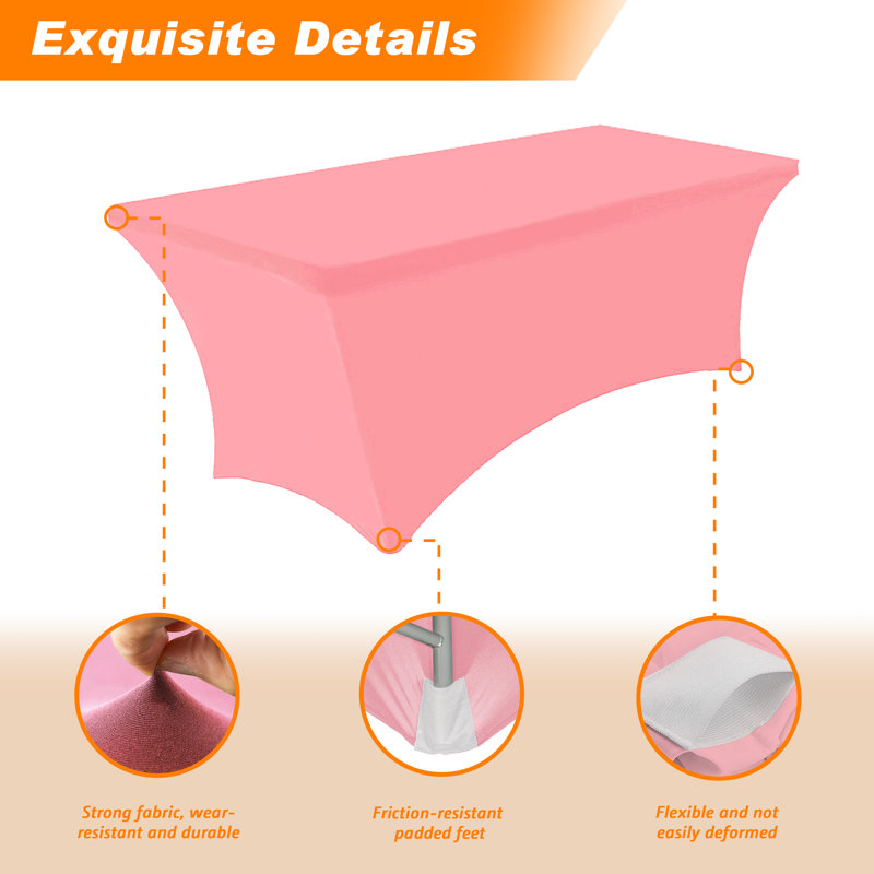 Kinta Polyester Tablecloth Stretch Spandex Table Cover, Open Back, 72" x 30", 2, Pink