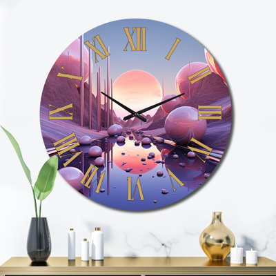 Pink And Blue Spheres Futuristic Cosmic Universe I Metal Wall Clock