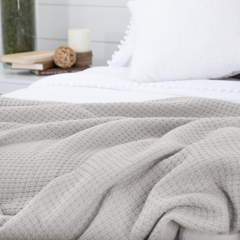 Southshore Fine Linens Ashmore Collection 100% Cotton Blanket and throws, 108" W x 90" L, Grey