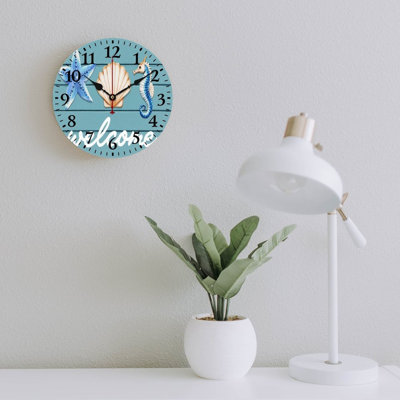 Horloge murale Coastal Welcome Starfish Seahorse, 12 X 12 pouces