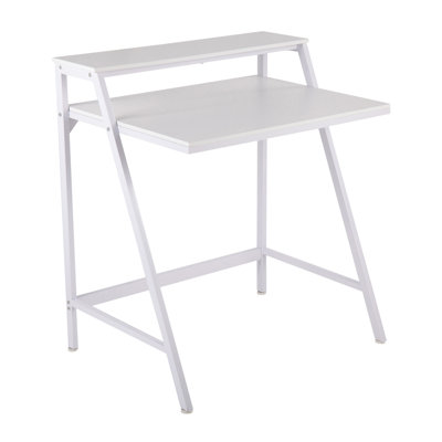 Bureau contemporain à 2 niveaux en acier blanc et bois blanc