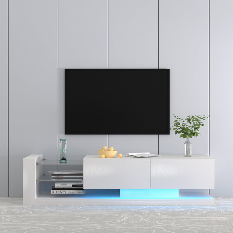 Console de télévision moderne à DEL avec 31 modes d'éclairage et beaucoup de rangement, parfaite pour une ambiance et une organisation dynamiques
