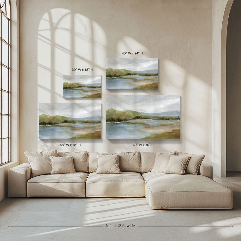 "Foothills With Lake" par Carol Robinson, reproduction sur toile, H 36 po x l 60 po x P 1,5 po
