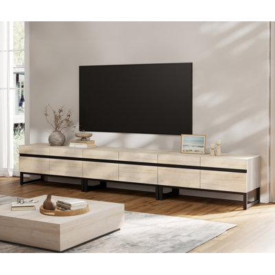 Modern TV Stand With Storage Cabinets For 110-Inch TV, Wooden Entertainment Centre Media Console Table With Metal Legs For Living Room, Light Oak
