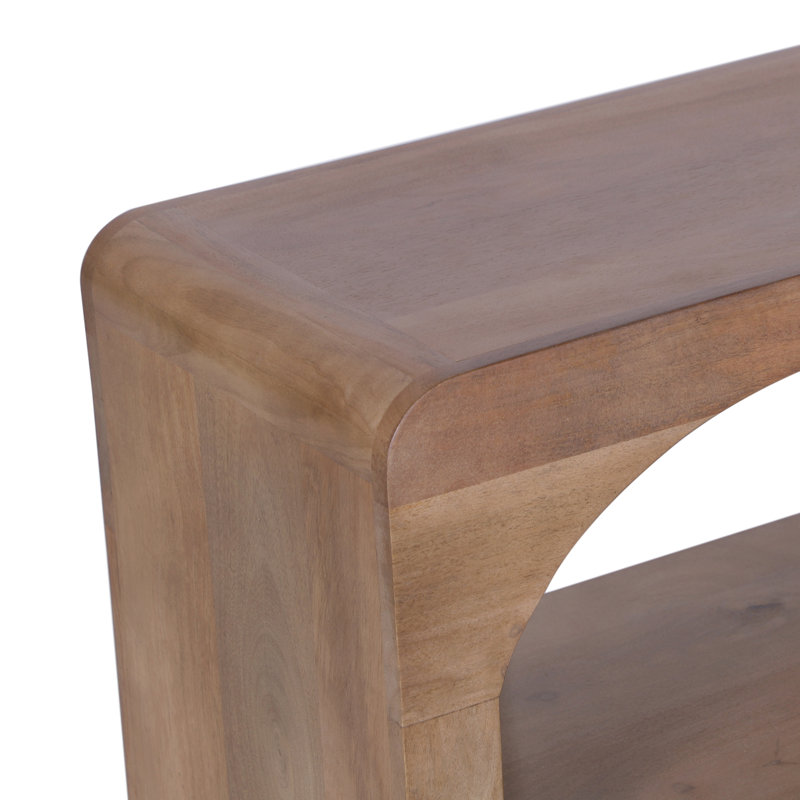 Console arquée en bois de manguier avec rangement pour hall d'entrée et couloir - Table d'appoint étroite et élégante pour salon ou entrée - 117 cm, beige et brun
