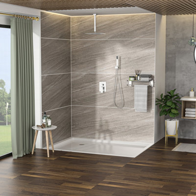 Pomme de douche double dorée - Plafonnier carré de 16 pouces avec système de boyau d'arrosage en mode pluie manuelle