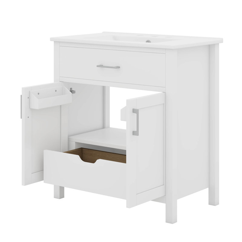 Meuble-lavabo de 30 pouces avec lavabo en céramique et beaucoup de rangement, Blanc