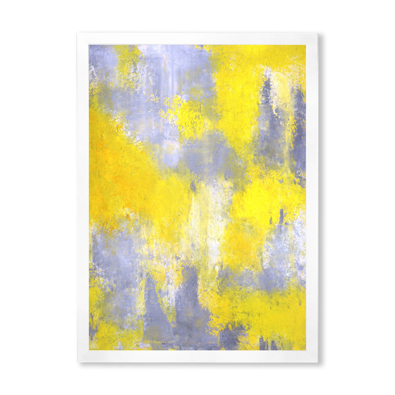 Gris et jaune fusionnant abstrait X - Peinture sur toile, H 20 po x l 12 po x P 1 po, Cadre photo blanc