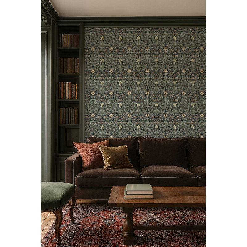 Ribbon Lily - Wallpaper, Oxford Blue, Faux Grasscloth, Non-Pasted