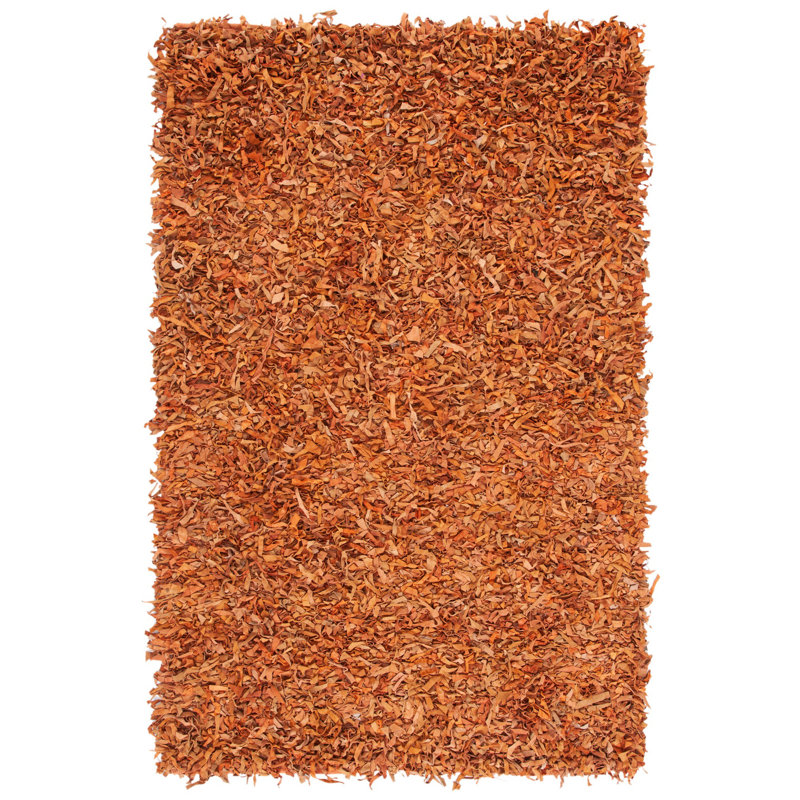 Hand-Knotted Orange Leather Shag Area Rug 4' x 6'