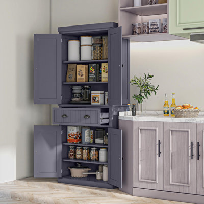Armoire de cuisine 72 po, grande armoire de rangement autoportante, armoire de cuisine traditionnelle avec 4 portes, tiroir et 3 tablettes réglables pour la salle à manger, bleu marine