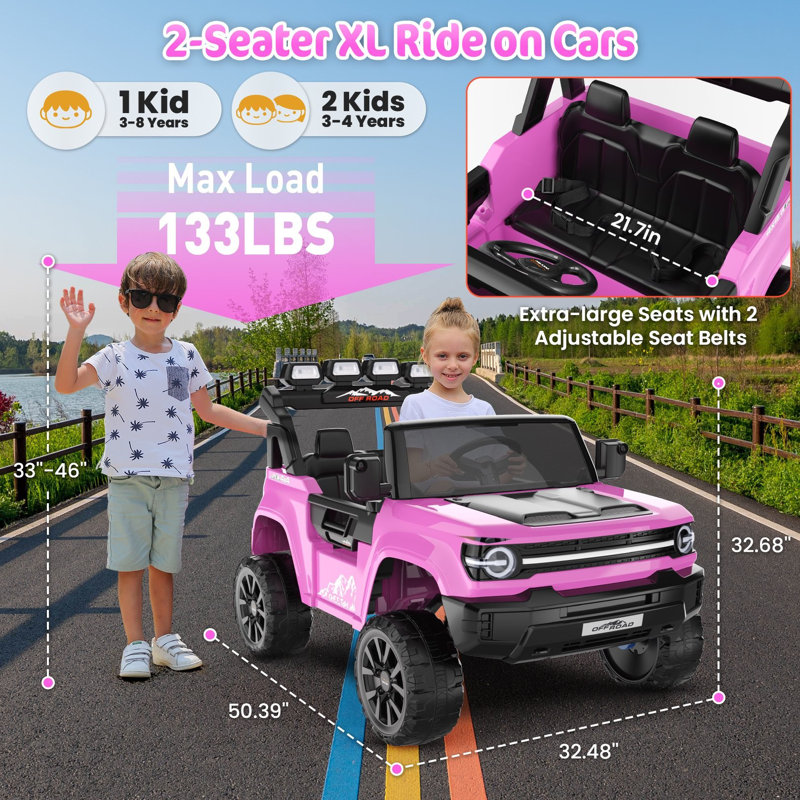 24V 2-Seater Ride On Toys 2Wd/4Wd Switchable 4*200W Ride On Truck Cars With Remote Control, Bluetooth, Music, Spring Suspension