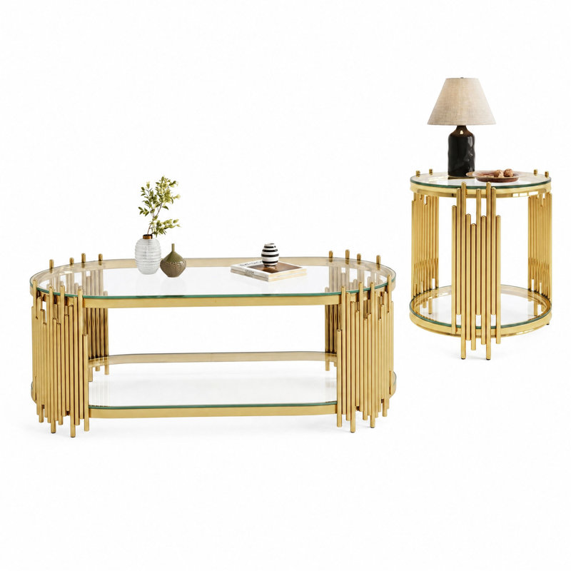 Ensemble de tables basses et tables d'appoint Modern Luxury Modern, Clear / Gold