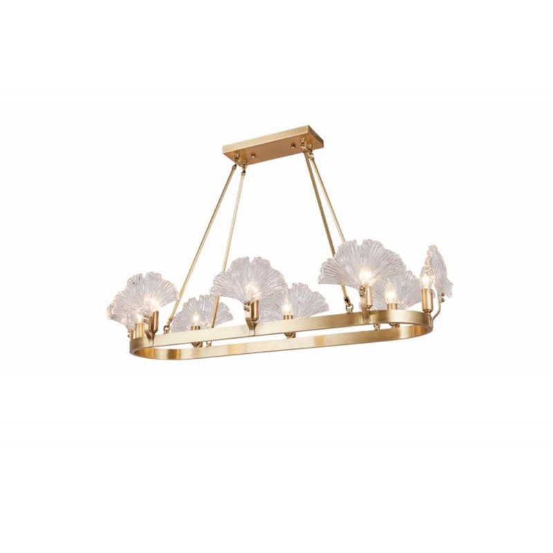 Lustre rond clair en laiton massif Elyne, Étain, Verre texturé, 42 po de diamètre x 61 po de hauteur