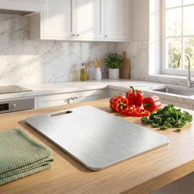 304 Stainless Steel Cutting Board, Non-porous, Anti-Bacterial, Easy Clean, with Hanging Hole for Kitchen, Meat, Vegetables, Dough