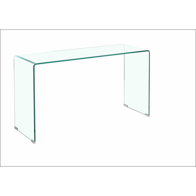 Console en verre, console en verre trempé transparent avec bureaux à bords arrondis, table de canapé