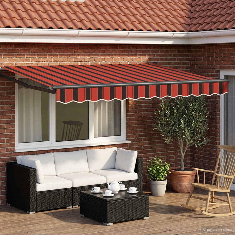 VidaXL Polyester Cover Retractable Patio Awning, 165cm H x 350cm W x 200cm D, Orange/Black, Striped